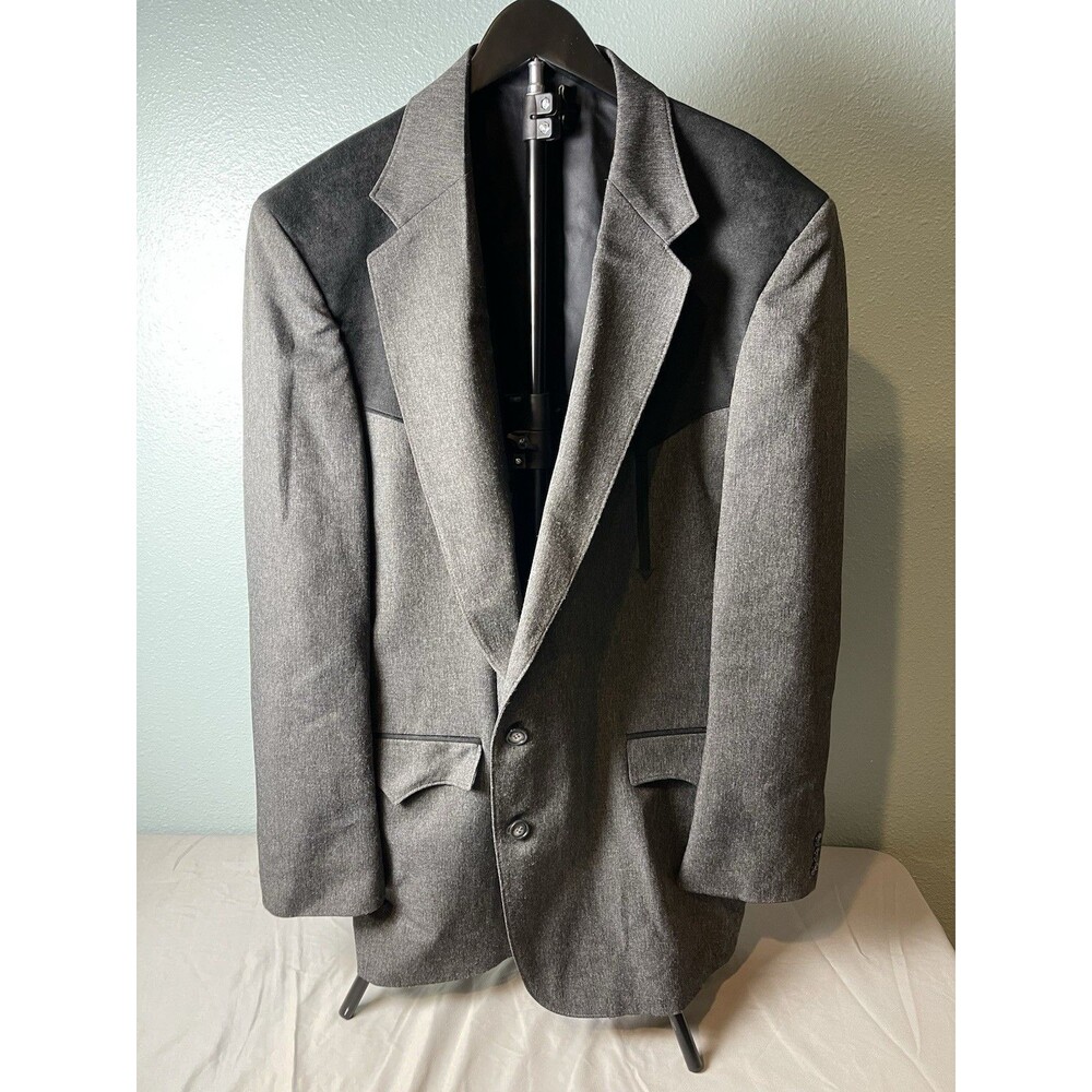 Vintage Western Blazer by Circle S 48L Gray Black Yoke Rodeo Cowboy Jacket USA